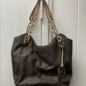 Michael Kors Brown and Gold Shoulder Bag with Chain Details